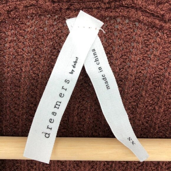Dreamers by Debut Ribbed Knit Open Cardigan Pockets Brick / Rust Red / Orange XS - Picture 5 of 13